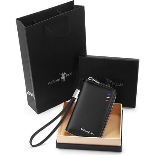 New key bag mens leather large capacity multi-function bag car zipper bag waist key bag compact WILLIAMPOLO