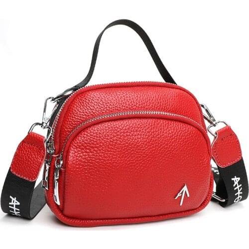 Solid Color Double Zipper Genuine Leather Womens Shoulder Bag Casual High-Quality Handbag Fashion Classic Style Crossbody Bags