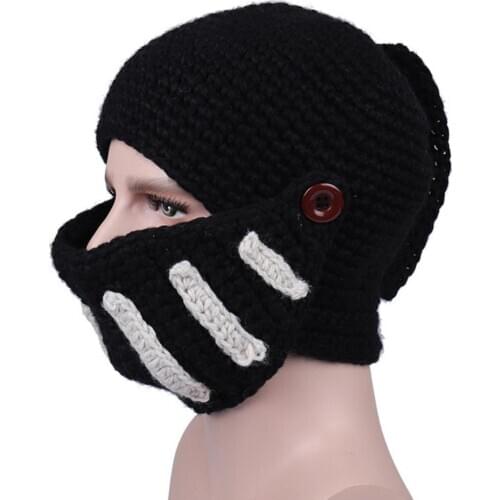 Hiking Caps Novelty Roman Hat Winter Beanie For Men Warm Mask Knight Helmet Knitted Cap