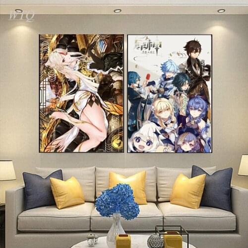 WTQ Game Posters Genshin Impact Anime Posters Canvas Painting Wall Art Decor Picture Home Decor Photos for Childrens Room Decor