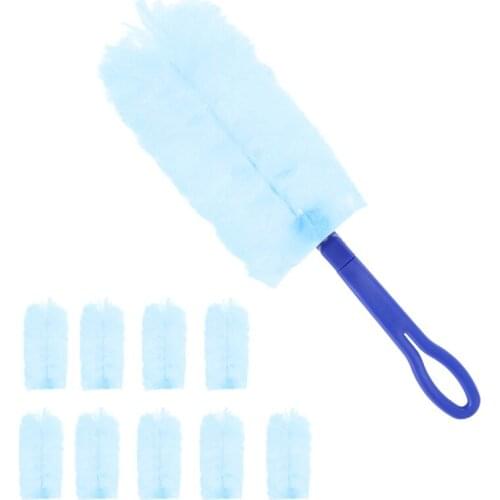 Disposable Dust Remover Handle with 10pcs Replaceable Brush Head Household Fiber Lint Free Electrostatic Cleaner Tool