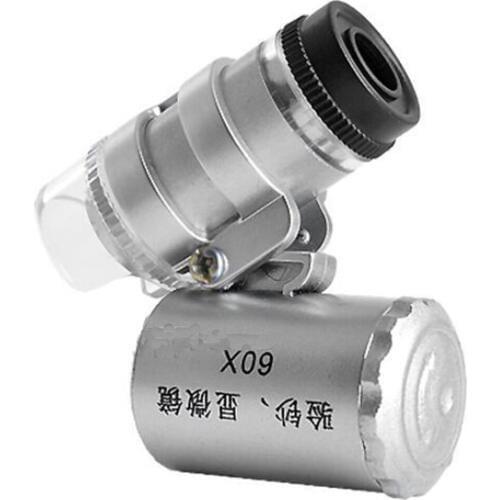 Handheld Protable Mini 60X Microscope Jeweler Loupe Lens Illuminated Magnifier Glass 3 LED With UV Light