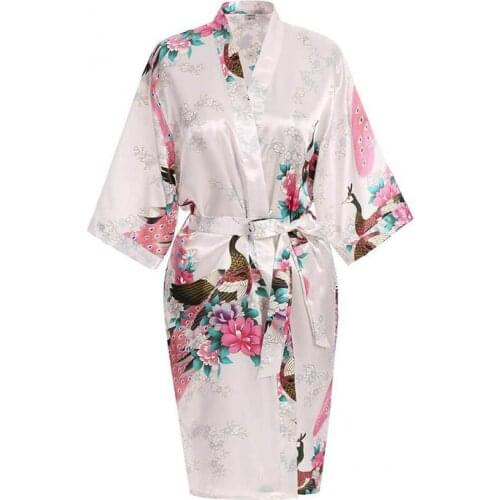 Print Peacock Robe Women Kimono Bath Gown V-Neck Sleepwear Sexy Loose Intimate Lingerie Wedding Party Loungewear With Belt