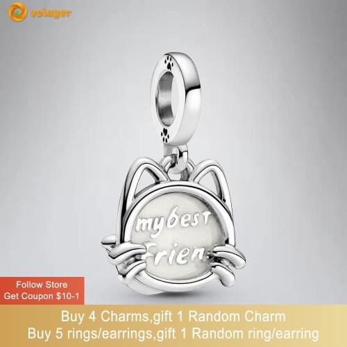 Volayer 925 Sterling Silver My Pet Cat Dangle Charm fit Original Pandora Bracelets for Women DIY Jewelry Making