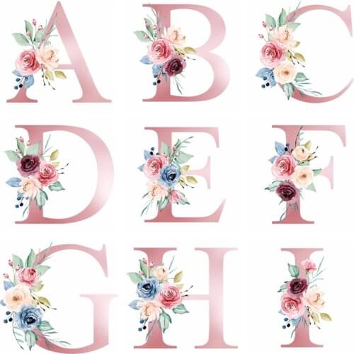 English Letter Flower Patch Iron On Transfer For Clothing English Alphabet Thermal Stickers Heat-Sensitive Appliques On Dress