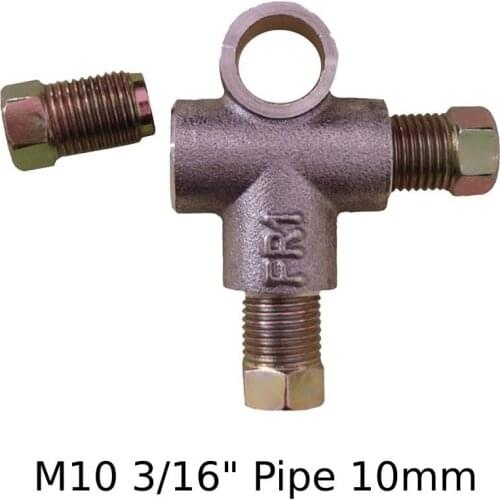 3 Way Brake T Piece Tee With 3 M10 Male Nuts Short Metric Copper 3/16 10mm Inch Replacement Parts Accessories