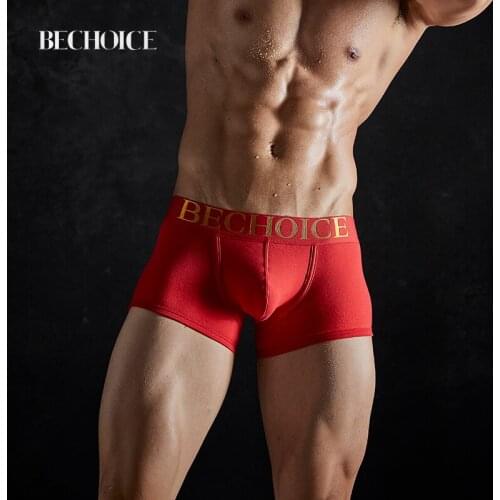 BECHOICE Mens Underwear Men Pure Cotton Breathable Boxer Shorts Low-Waisted Panties Excitedly Sexy Youth Personality underpants
