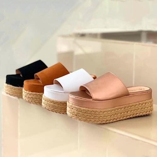 Comemore Women Sandals Platform Slippers Woven Shoes Women 2021 Summer Indoor Outdoor Flip-flops Beach Shoes Female Pu Slippers