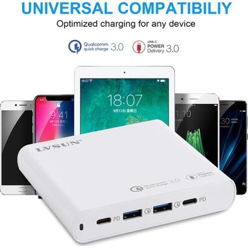 LVSUN 96W 87W Universal Laptop Charger QC3.0 Type-c PD3.0 USB C For Macbook Samsung HP Lenovo Xiaomi Adapter 5-20V 12V 18V 20V