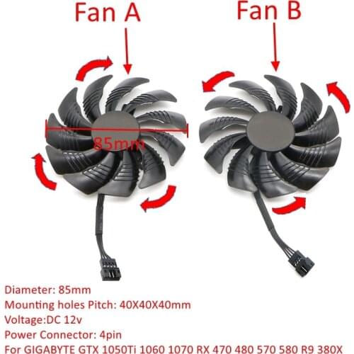 85mm Graphics Card Cooling Fan for GIGABYTE GTX 1050Ti 1060 1070 RX 470 480 570 580 as replacement