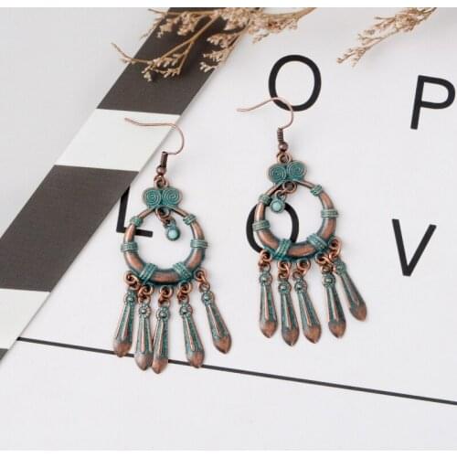 Hanging Tie Shape Bronze Round Dangle Earrings Ethnic Traditional Earrings For Women Earrings For festival Gift fashion Jewelry