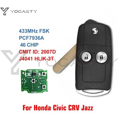 YOCASTY 433MHz HLIK-3T For Honda Civic CR-V CRV Jazz 2011 2012 2013 2014 2015 ID46 Flip Remote Car Key Fob 2007DJ4041
