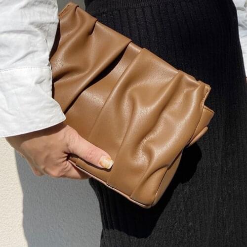 Ladies Leather Clutch Bag Luxury Designer Ruched Handbag High Quality Small Crossbody Bag 2021 Fashion Womens Hobos