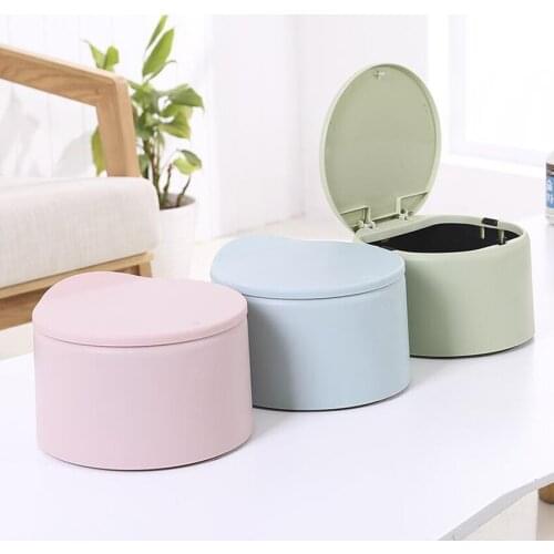 1pcs Tabletop pressing and covering type circular garbage can round desktop trash can 3 colors 19.8*12.5cm