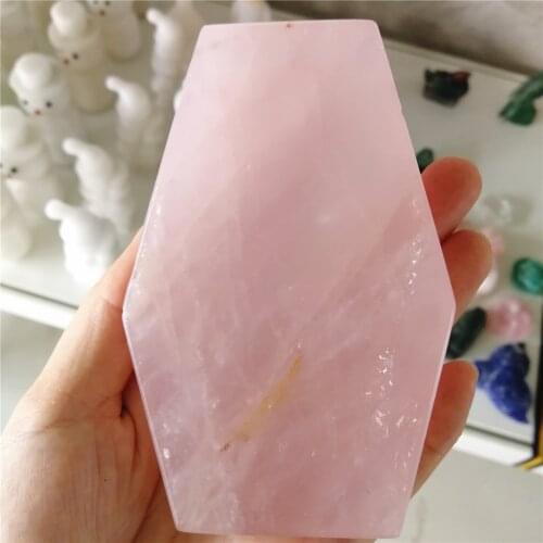 1pcs Natural rose quartz crystals and stones carving coffin for home decoration