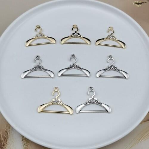 10pcs/lot Zinc Alloy Hanger Design Charms With Rhinestone Clothes Stand Pendant For DIY Jewelry Earrings Accessories 30*37MM