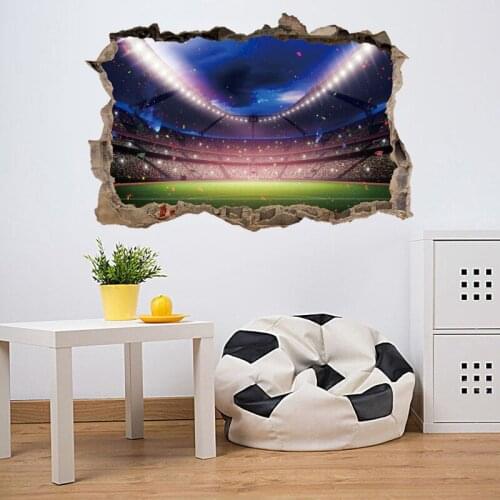 3D Wall Broken Football Court Wall Sticker for Kids Room Living Room Sports Ground Decoration Mural Home Decor Decals Wallpaper