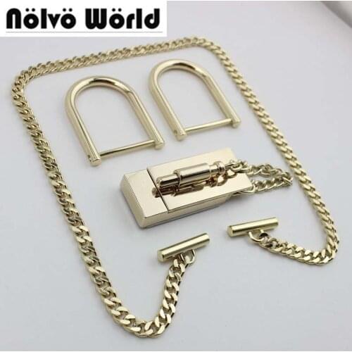 5 Sets High quality quare lock handmade woman bag chain D ring briefcase lock for genuine leather Hardware Accessories