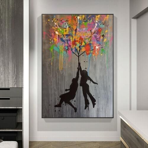 Abstract Graffiti Poster Modern Street Art Banksy Balloon Girl Cuadros Wall Art Picture for Living Room Home Decor Saiki K