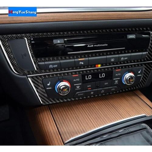 Carbon Fiber Car Accessories Interior Air Conditioning CD Panel Carbon Fiber Black Cover Trim Stickers For Audi A6 A7 2012-2018