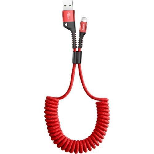 Car mount spring retractable usb charger cable for iPhone xs max xr x 8 7 6s plus 5s ipad usb charging cable 1m 2A nylon Braided