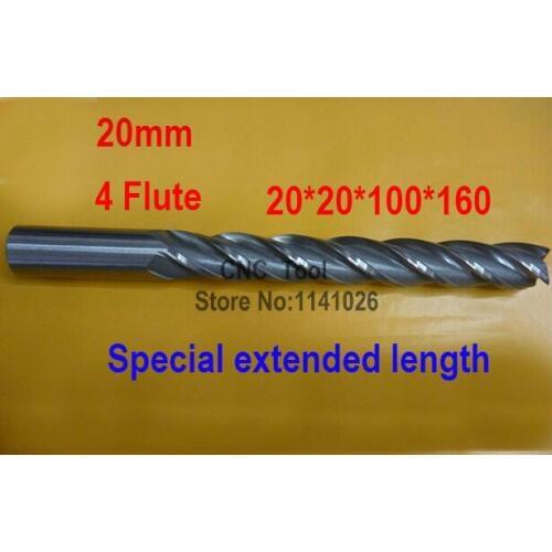 Free shipping 1pcs 20mm 4 Flute HSS & Special extended length Aluminium End Mill Cutter CNC Bit Milling Machinery Cutting tools
