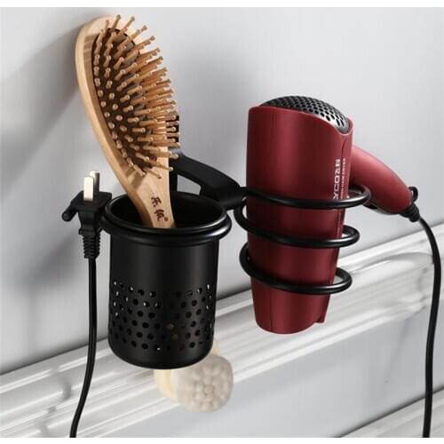 Hair Dryer Holder Wall Mounted Wire Metal Bracket Space Aluminium Bathroom Hair Dryer Rack with Basket Bathroom Shelves