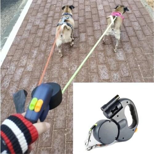 Dual Pet Dogs Traction Ropes Auto Retractable Pet Cat Dog Leash Rope Adjustable Dual Dogs Strap Leash Auto Flexible Dog Pet Rope