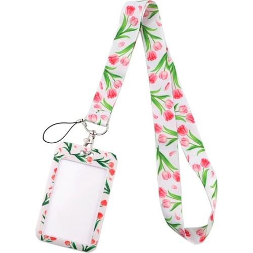 DZ1800 Tulip flower Shop Neck Strap Lanyard Keychain Badge Holder ID Card Pass Hang Rope Lariat Lanyard Key Ring Accessories
