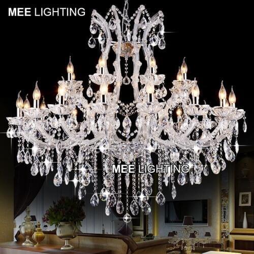 European style crystal candle lamp 24-light colored glass massive chandelier hotel hallway decorative lighting fixture vintage