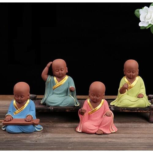 1 PCS Handmade Purple Clay tea Pet Lovely Buddha Monk Figurine Ornament Tea Set decoration Accessories Crafts home decoration