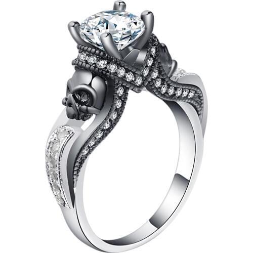 Hainon Womens Skull Ring European and American Punk style Motor Biker Men Party Ring Birthday stone skull mens jewelry Rings