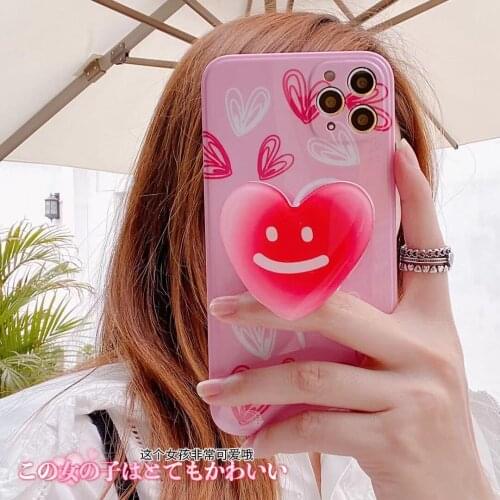 IG Nice Boom Hearts Stand Holder Phone Case For iPhone12 11Pro Max Xs XR 78plus SE2020 Glossy Imd Cover Body Shell Protection