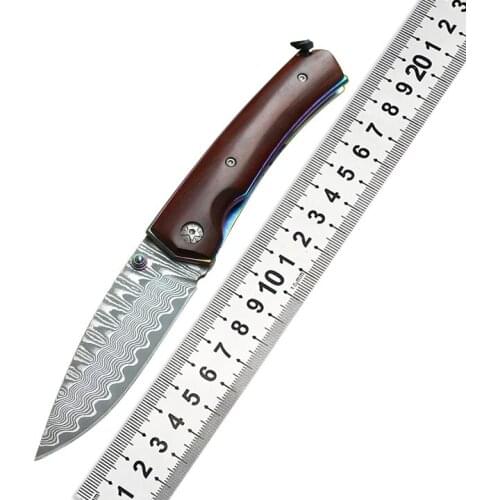 56HRC Damascus Steel Blade Folding Knife EDC Hunting Tactical Knife Home Kitchen Slicing Fruit Outdoor Rescue Knives Fishing