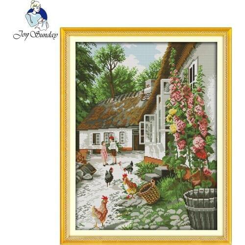 Joy Sunday Farmyard Stamped or Counted Cross Stitch Needlework DIY Painting Cross Stitch Patterns for Embroidery Home Decoration