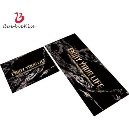 Bubble Kiss Kitchen Carpet Home Black Long Strip Floor Mat Golden Letters Decor Area Rugs Fashion Entrance Doormat Bath Foot Pad