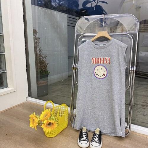 Summer Dress For Girls 2021 New Kids Casual Letter Smiley Print Vest Dress 2-8 Y Toddler Girls Sleeveless Cotton Fashion Dress
