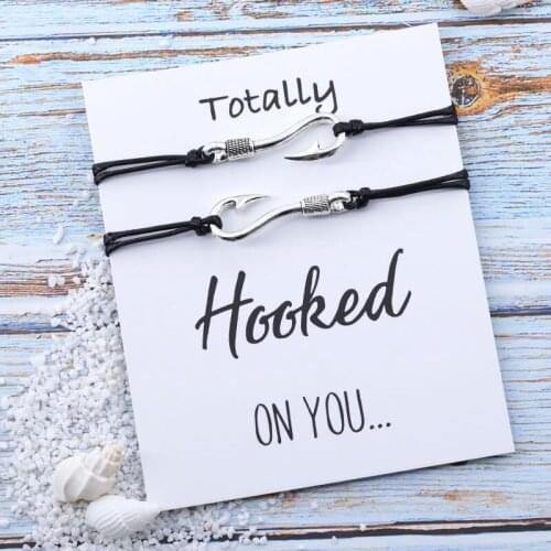Long Distance Relationship Gift Hooked on You Fish Hook Bracelet Couples Bracelet for Relationship Friendship Wish Bracelet Gift
