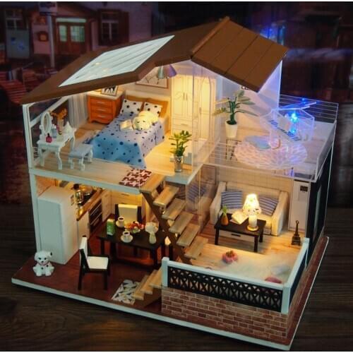 DIY Miniature Dollhouse Kit Doll House Furniture European Style Villa Christmas Gifts Toys For Children Adult Wooden Large House