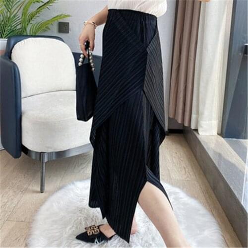Miyake pleated womens skirts fashion and comfortable design irregular skirt mid-length 2021 summer split skirt all-match women
