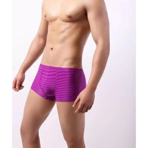 Mens Fashion Underwear Breathable Elastic Fashion Trend Color Striped Comfortable Boxer Shorts U Convex Boxer Exotic Clothing
