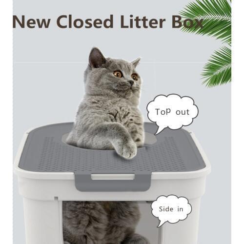 Cat Litter Box Side-in Top-out Double Doors Deodorant Anti-splash Cat Toilet Enclosed Medium Large Cat Top Grade Sand Basin