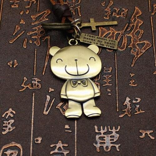 XiongHang New 2019 Fashion Bear Pendant Leather Mens Necklace Popular Boys Animal Style Retro Chain Charm Nacklace Collar