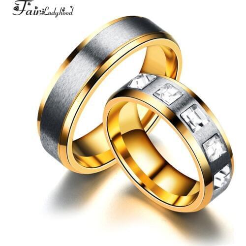 FairLadyHood Wedding Bands Rings for Love Luxury CZ Zirconia Gold-color Engagement Ring USA Size