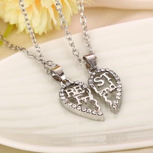 New Fashion Women 2 parts Hollow Broken Heart Crystal Pendant Necklace Bestfriends BBF Friendship Gift Statement Choker Jewelry