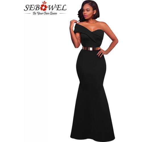 SEBOWEL 2020 Sexy One Shoulder Party Dress Women Black Sleeveless Blackless Maxi Dresses Slim Elegance Vestidos De Fiesta