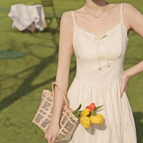 Hstar 2021 French Vintage Strap Dress Women Summer Casual V-Neck Elegant Sexy Midi Dress Slim Backless Club Party Fairy Dress