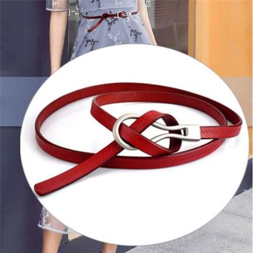 Simple Knotted Belts For Women Genuine Leather Thin Strap Belt Dress Jean Gold No Pin Circle Buckle Waistbands Soft