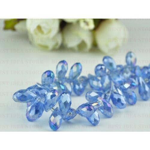 Sale Price!100pcs 6x12mm Sky Blue AB Plating Briolette Pendants Waterdrop Crystal Glass Jewelry Loose Teardrop Beads DIY