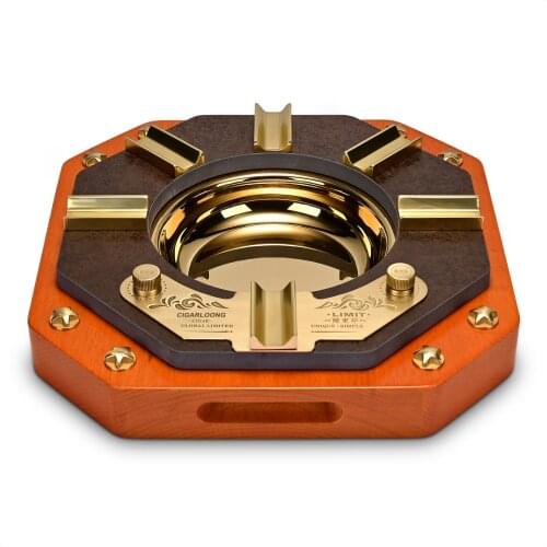 Luxury Wood Metal Cigar Ashtray With 2 Cigar Punch Drill Creative Cigar Ashtray Customized Private Nameplate Ash Tray With Box